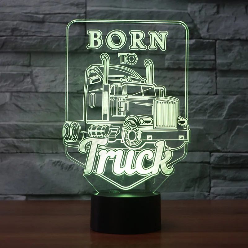Gimė Truck 3d Led Nakties Šviesos diodų (Led) Akrilo Spalvinga Žiburiai Holograma Vaikams Stalo Lempa Atmosfera Usb Led Lightlight