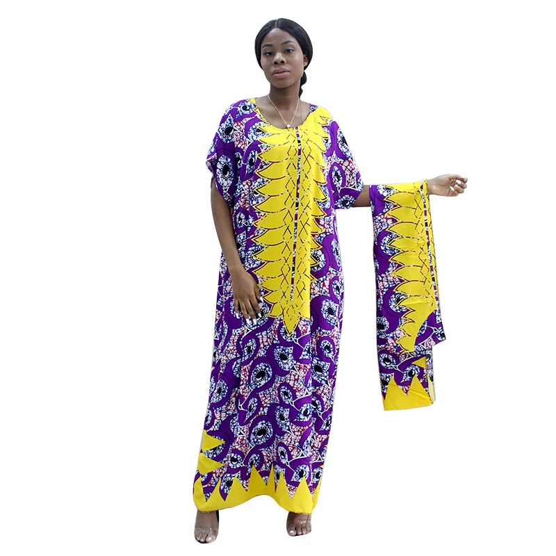 Nauja Afrikos drabužių Tranditional Ilgas, Purus Suknelė Vintage Dashiki caftan etninės afrikos suknelės moterims su skara