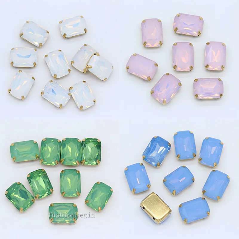 12p 8x10/10x14/13x18mm stačiakampio balta/žalia/mėlyna/rožinė opal siuvimo Drabužis-Suknelė kristalų diamante kalnų krištolas papuošalai, aukso bazės