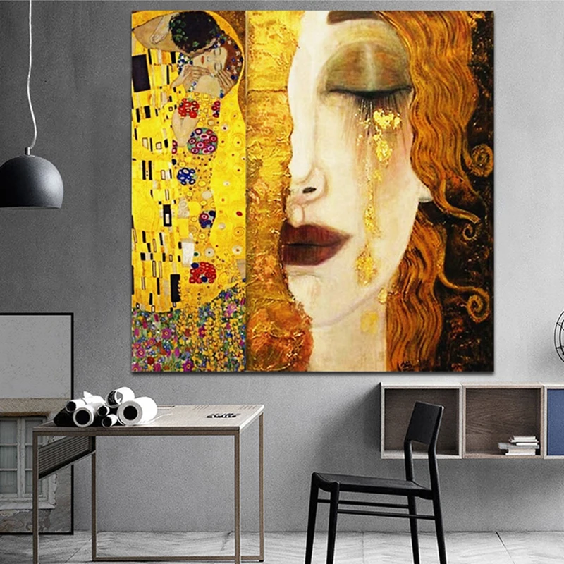 Aukso Ašaros Ir Pabučiuoti Gustav Klimt Tapybos Šiuolaikinės Drobė Sienos Menas Spausdinti Dekoratyvinis Nuotraukas Kambarį Namų Dekoro