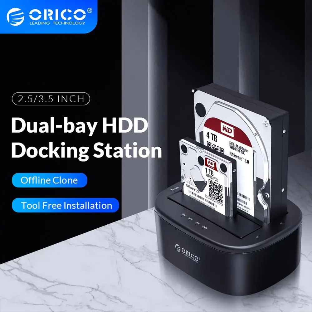 ORICO Klonas 2.5 3.5 colio Kietąjį Diską, Docking Station USB3.0 1 1 Klonas Dual-bay HDD ir SSD Kietąjį Diską Dokas-Black (6228US3-C)