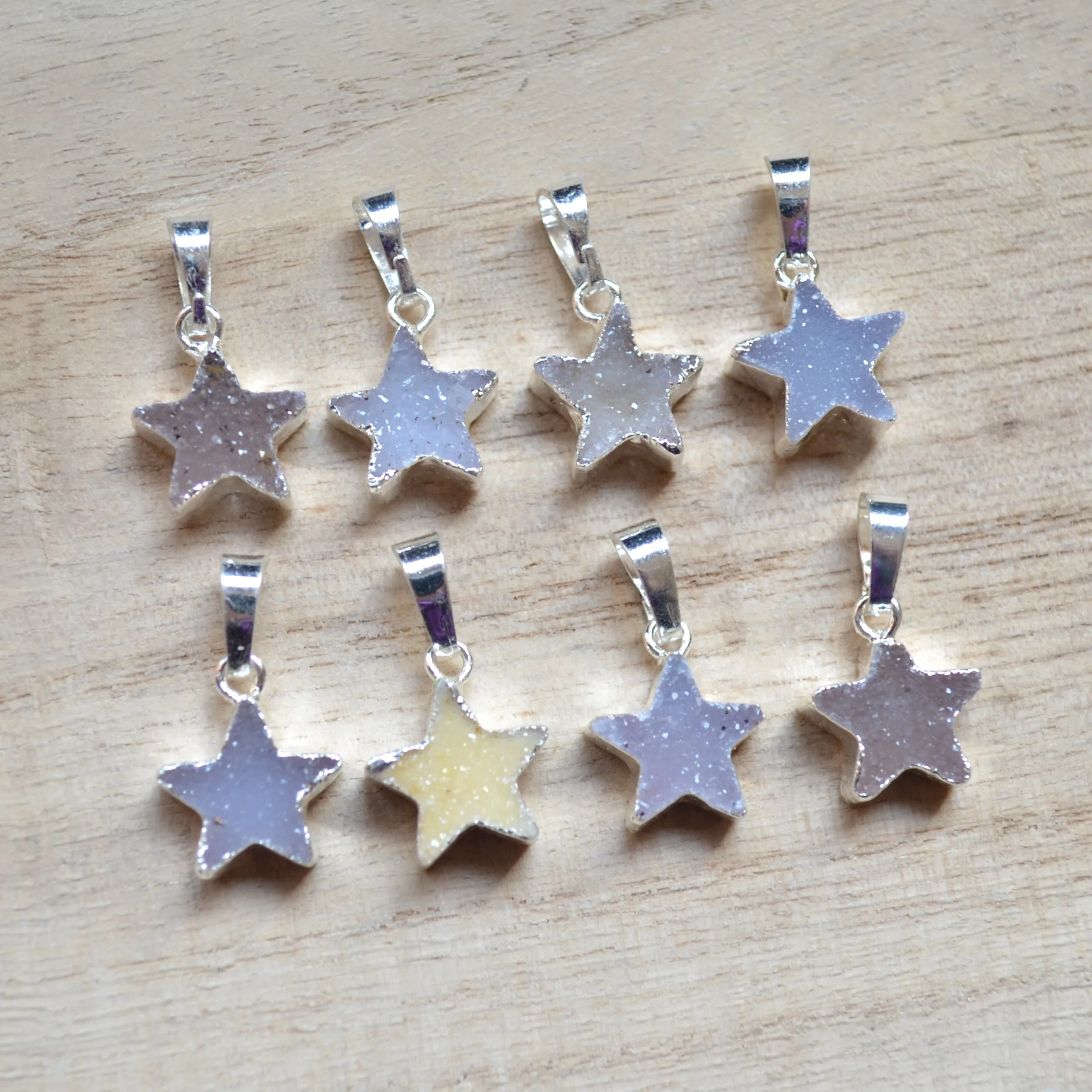 Mini Star formos kristalų druzy pakabukas su Electroplated sidabriškai krašto - karoliai, auskarai pakabukas