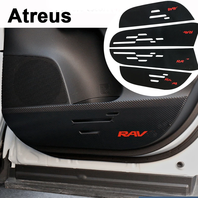 Atreus 4pcs Toyota RAV4 Corolla 2016 Automobilių stiliaus 3D Durų Anti Kick Pad Mat Anglies Pluošto, Lipdukai, Aksesuarai
