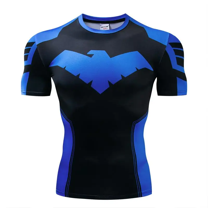 2019 Naujas Nightwing 3D Print T-marškinėliai Vyrams Sportiniai marškinėliai Suspaudimo Superhero Viršūnes Trumpas Rankovės Kostiumas Fitneso CrossFit Marškinėliai