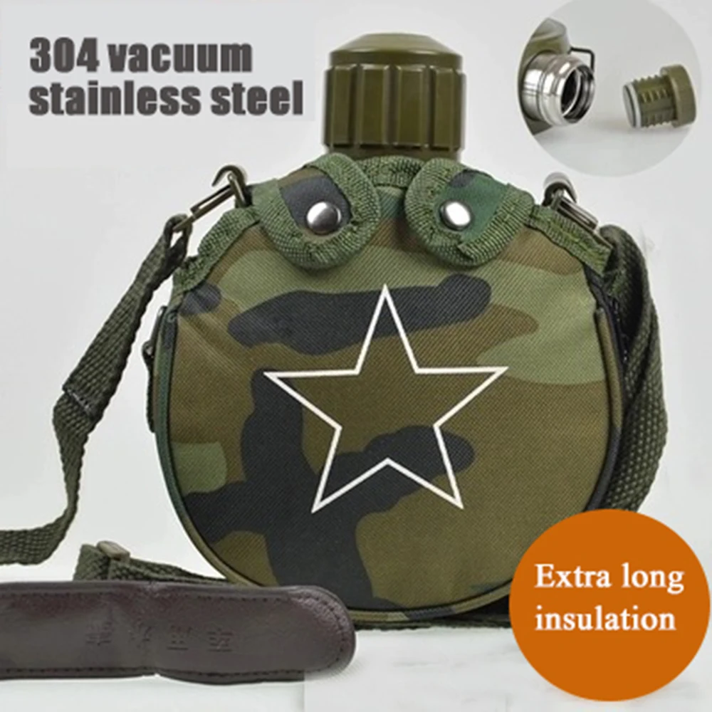 800ML Nerūdijančio plieno butelis Vakuuminės kolbos Nešiojamų lauko virdulys Izoliacija puodą karinės ventiliatorius virdulys su dirželiu Šilumos kolbą