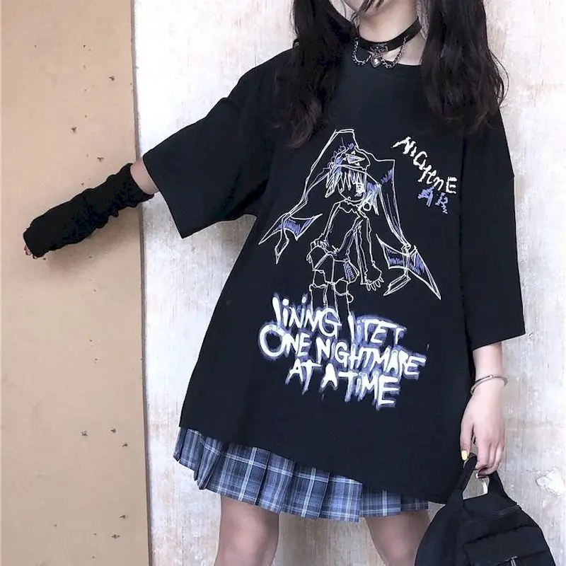 NiceMix anime Harajuku marškinėlius moterims street punk t shirt, derliaus plius dydis vasaros drabužių, marškinėlių o-kaklo preppy grafinis tee