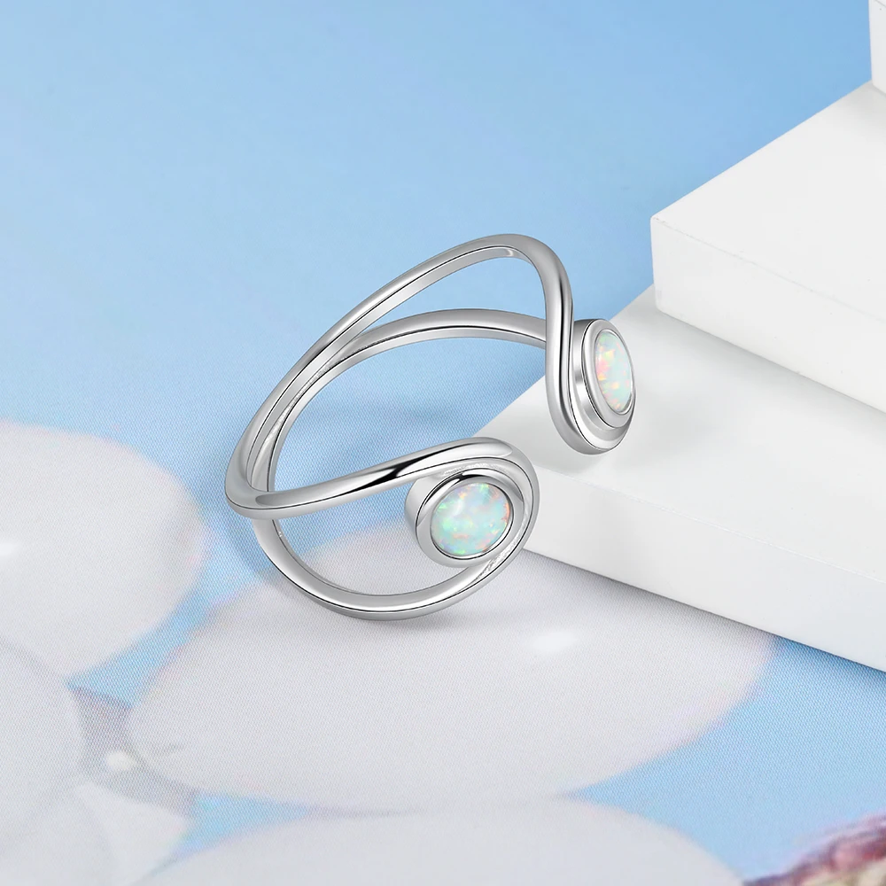 Žada 925 Sterling Silver White Opal Žiedai Atidaryti Piršto Žiedai Netaisyklingos dvisluoksnis Žiedas Bauda Papuošalai Dovana Moterims Mergina