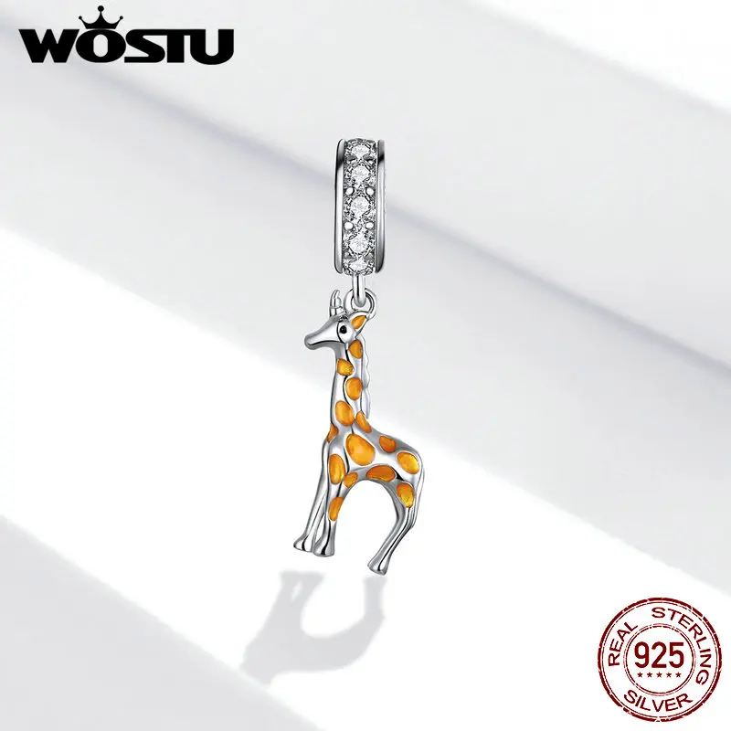 WOSTU 2020 Nekilnojamojo 925 Sterlingas Sidabro Žirafa Apakinti Įrašą Pakabukai Round Crystal Crown Širdies Karoliukai Tinka