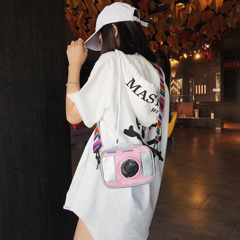 Mados Fotoaparato formos vaivorykštinis mergina pečių maišą dizaino moterų rankinės, aukštos kokybės PU oda moterų krepšys