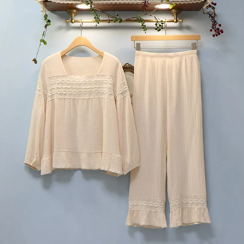 Korėjos Stiliaus Nėrinių Medvilnės Pižama Pavasarį, Rudenį, Žiemą, Pižamos Nustatyti Homewear Sleepwear Drabužius Studento Pijama Pyjama Femme