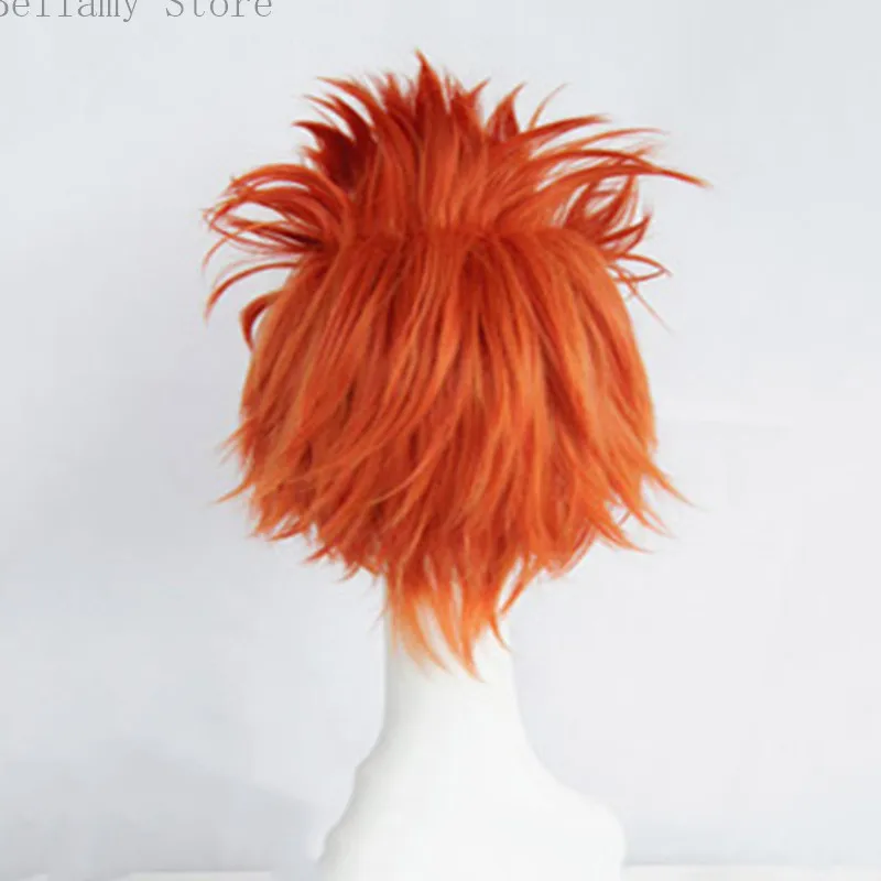 Anime Danganronpa V3 bLeon Kuwata Cosplay hairwear Stiliaus trumpu Oranžinės spalvos Perukas+Perukas Bžūp