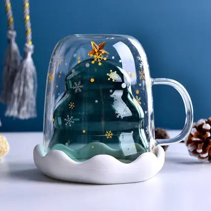 Kūrybos Kalėdų Eglutė Kavos Puodelis Dvigubo Sluoksnio Stiklo Cola Taurės Švino Stiklo Puodelis Pieno, Sulčių Taurė Kalėdų Dovana Vaikų Taurė