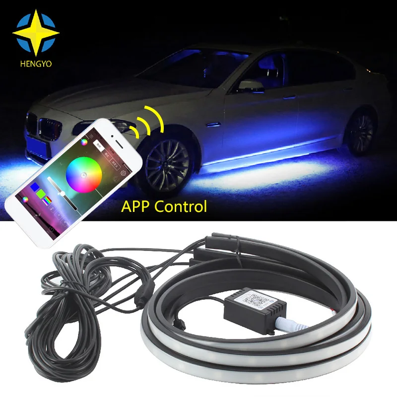 APP Kontrolės RGB Automobilių Lanksti LED Juostelė Dekoratyvinė Atmosfera Lempos 90X120CM Pagal Vamzdis Underglow Underbody Sistema Neoninė Šviesa Rinkinys