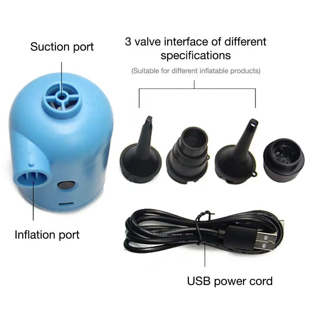Nešiojamas USB Elektros Oro Siurblys su 3 Antgaliais, Micro Pripūtimo Plaukimo Baseinas, Oro Čiužinys, Lengvas ir Nešiojamų 0.4 Svarų