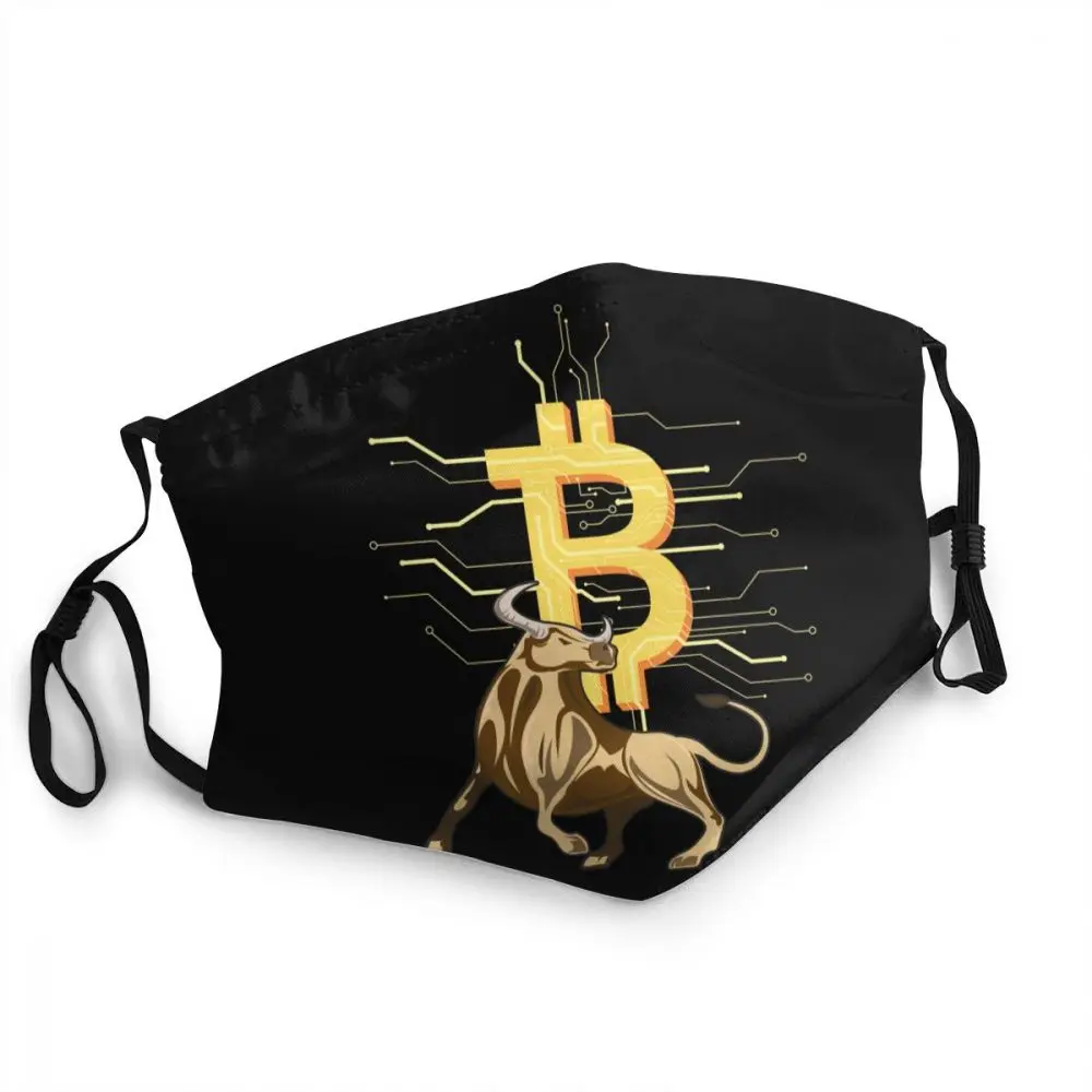 Bitcoin Bull Daugkartinio naudojimo Unisex Suaugusiųjų Burnos, Veido Kaukė BTC Kriptografijos Valiuta Kovos su Apsaugos nuo Dulkių Dangtelis Respiratorius Burną, Mufelinė