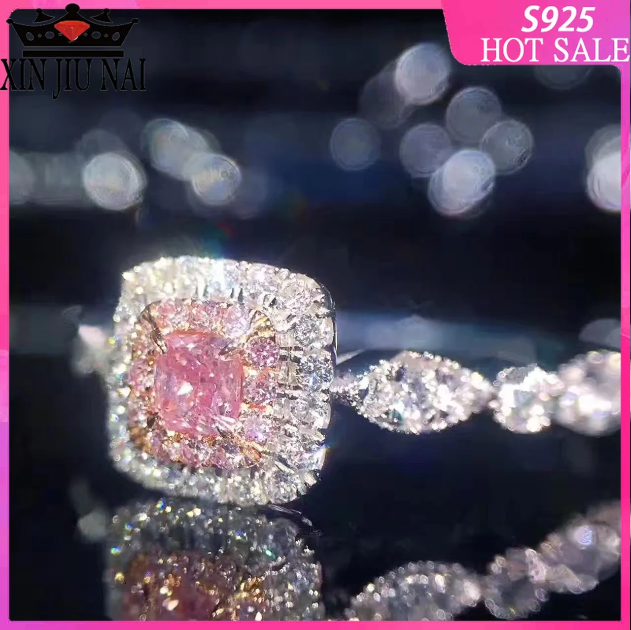 Prabanga Rožinė AAA Austrijos Kristalų Žiedas Bijoux Femme, Mados 925 Sterlingas Sidabro Papuošalai Dideli Kvadratiniai Vestuviniai Žiedai Moterims JZ201