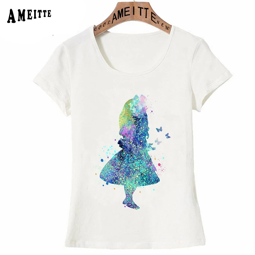 Akvarelė Šļakstēties Alice In Wonderland - Drink Me Spausdinti Marškinėliai Atsitiktinis Viršūnes Moteris Juokinga Drabužių Vasaros Mados Moterų marškinėliai