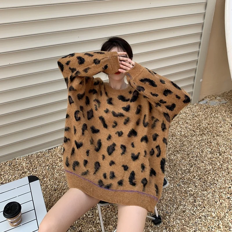 Derliaus Leopard Kitted Džemperis Moterims Žiemos Bjaurusis Džemperis Moterų Atsitiktinis Prarasti Gatvės Korėjos Megztinis Džemperis Moterims 2020 Naujas
