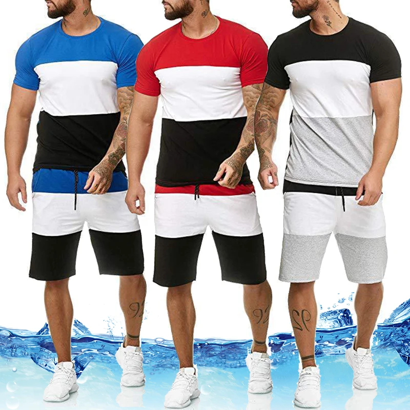 Vasaros Paplūdimio Mados, Sporto, Sveikatingumo Bėgimas Spalvų marškinėliai Šortai Vyrams Kostiumu, Sporto ir Laisvalaikio T-shirt 2-piece Set