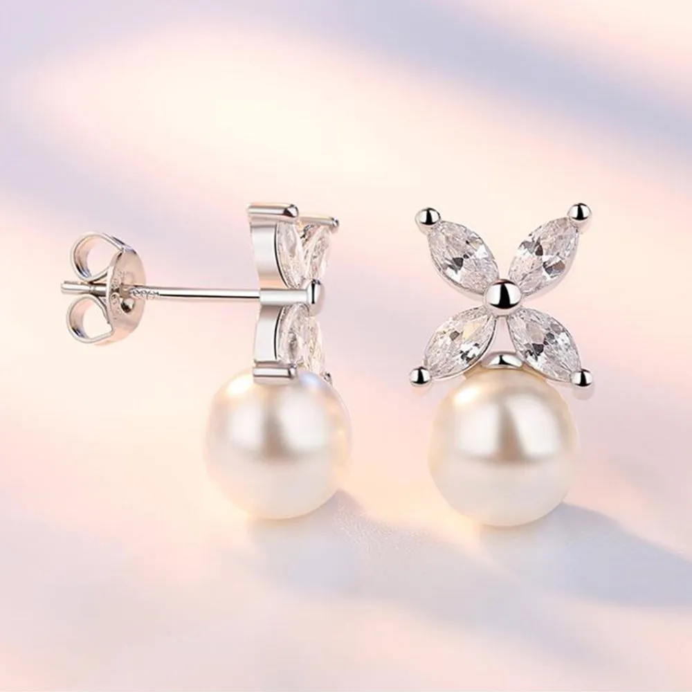 NEHZY 925 sterlingas sidabro naujų papuošalai, auskarai aukštos kokybės retro pearl gėlių kubinis cirkonis sidabro spalvos auskarai