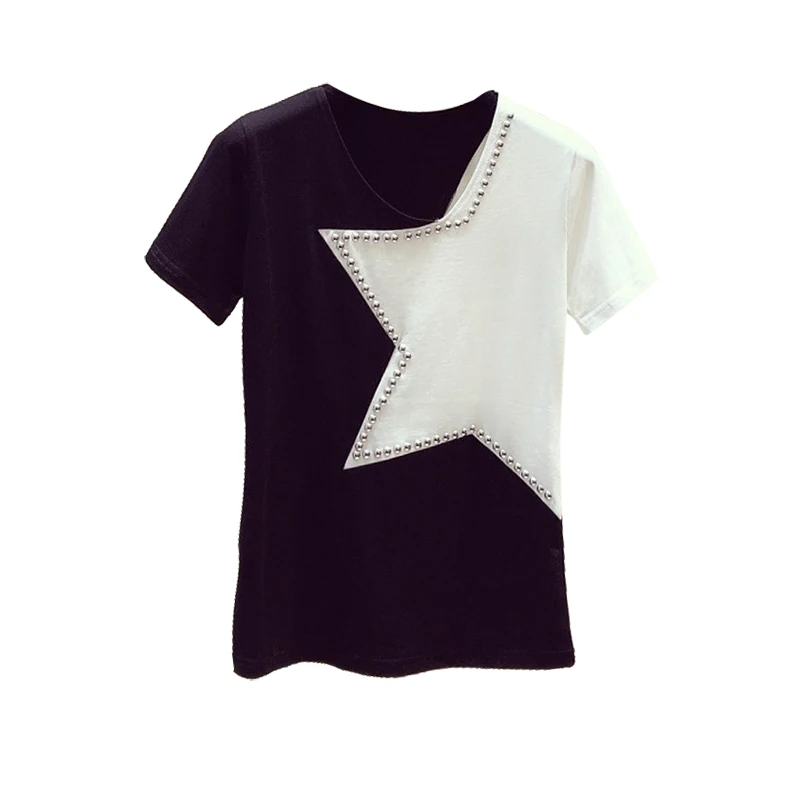 Moterų Marškinėlius 2020 Metų Vasaros Naują korėjos Stiliaus Trumpas Rankovėmis Apvalios Apykaklės marškinėliai Moterų Kniedės Medvilnės Kontrastingos Spalvos Top Tshirts
