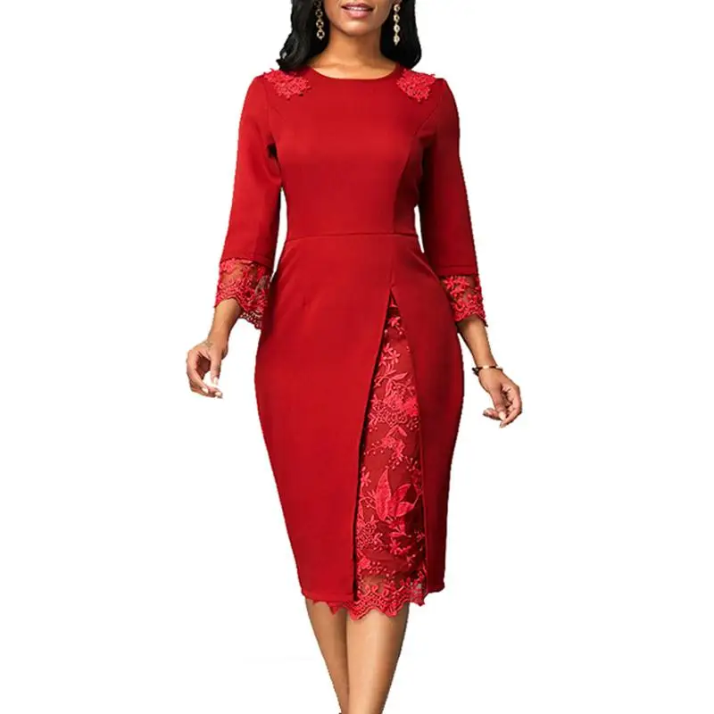 S-5XL 2020 m. Pavasarį Didelio Dydžio Elegantiškas Nėrinių Kratinys Suknelė Moterims Kietas Bodycon Raudona Šalies Vestidos Plius Dydis Ponios Office Suknelės