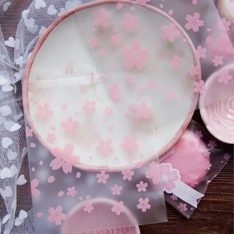 100vnt Multi-dydis, Rožinė Sakura Plastikiniai Vokai Cherry Blossom lipnios Paketas Vestuvių Dovanų Maišelis Office Mokyklos Tiekimo
