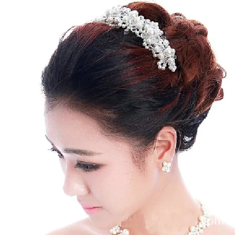 Naujas Korėjos Plaukų Juosta Metalo Vestuvių Plaukų Aksesuarai Crystal Pearl Brida Galvos Juosta Gėlių Nuotaka Headpieces Tiara Karūna Šukuosena
