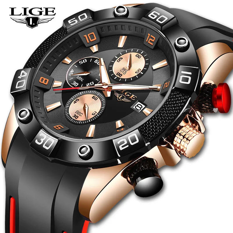 LIGE 2020 Naujas Mados Vyrų Laikrodžiai su Silikono Dirželis Top Brand Prabanga Sporto Chronograph Vyrų Kvarco Žiūrėti Vyrų Relogio Masculino