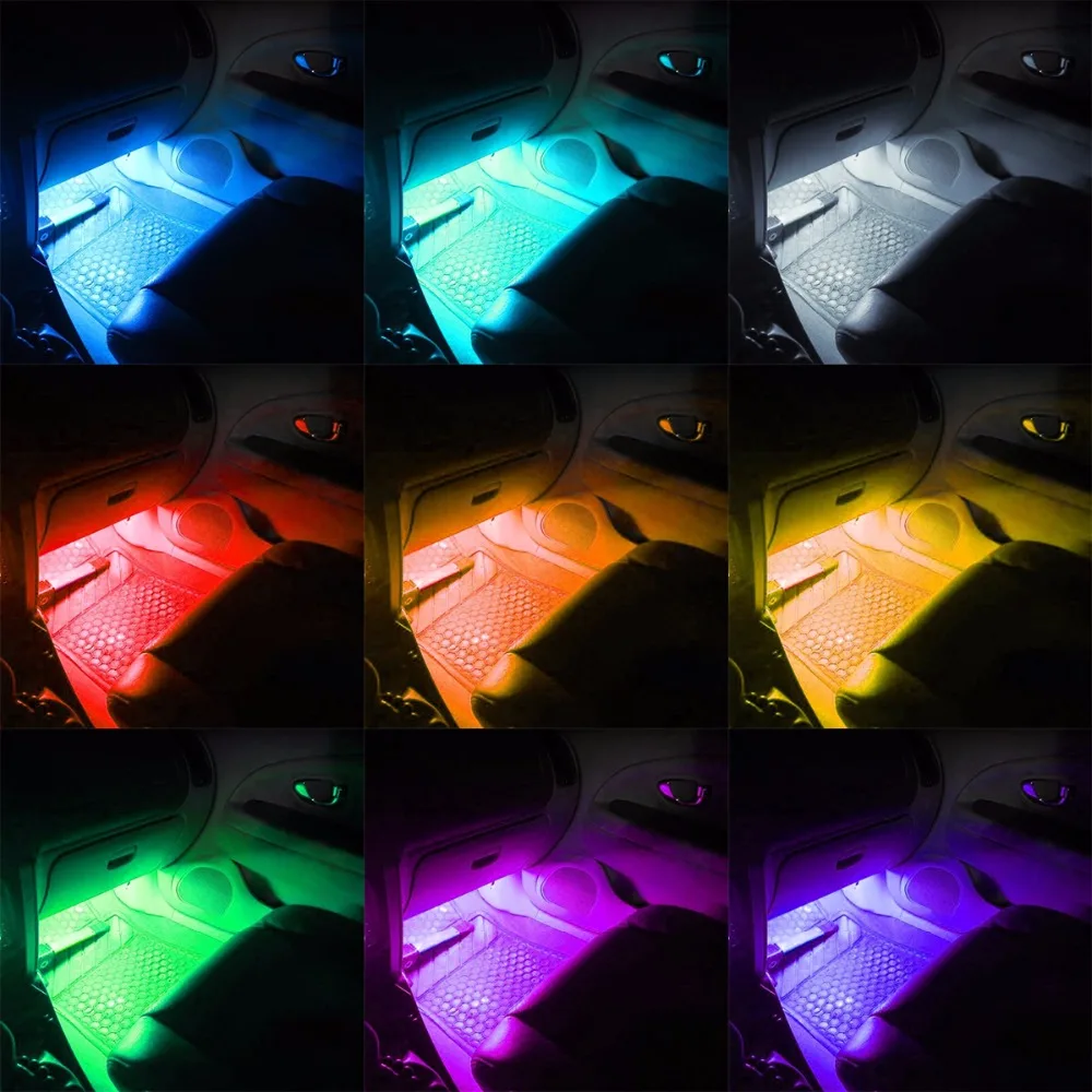 4Pc Automobilį Auto Muzikos Valdymo RGB LED Juostelės 12LED 5050 SMD Balso Valdiklis Lanksti LED Šviesos Juostelės Namų Puošybai Atmosfera Lempos