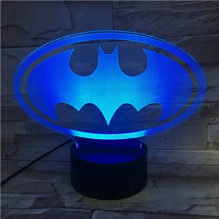Animacinių filmų Mielas Betmenas 3D Šviesos Vizija USB Lampara Led Stalo Lempa 7 Spalvų Kaita, Miego Naktį Šviesos 3D-612