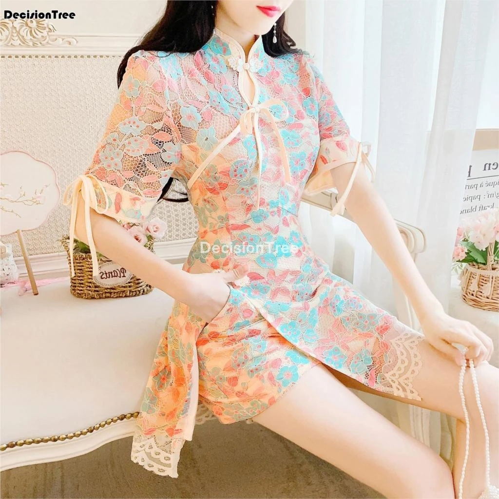 2021 kinijos cheongsam kostiumai derliaus elegantiškas qipao suknelė+šortai nustatyti vakare šalies moterų qipao rytų nėrinių cheongsam suknelė