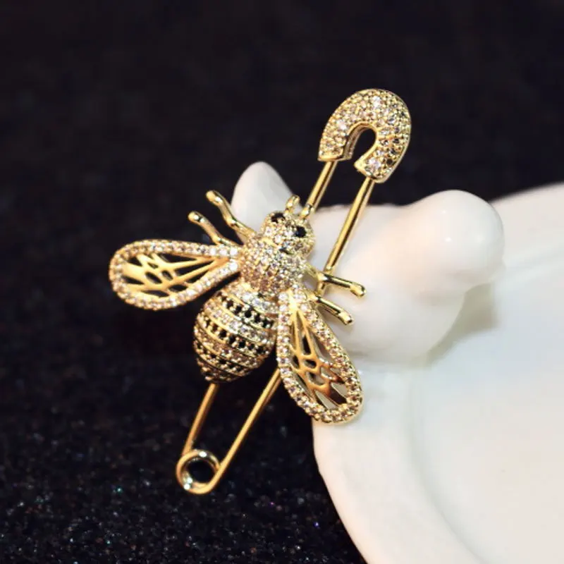 Prabangus Visiškai Crystal Aukso Bičių Sagės Moteris Blizga Tuščiaviduriai Bičių Sagė Pin Kailis Scraf Fine Jewelry