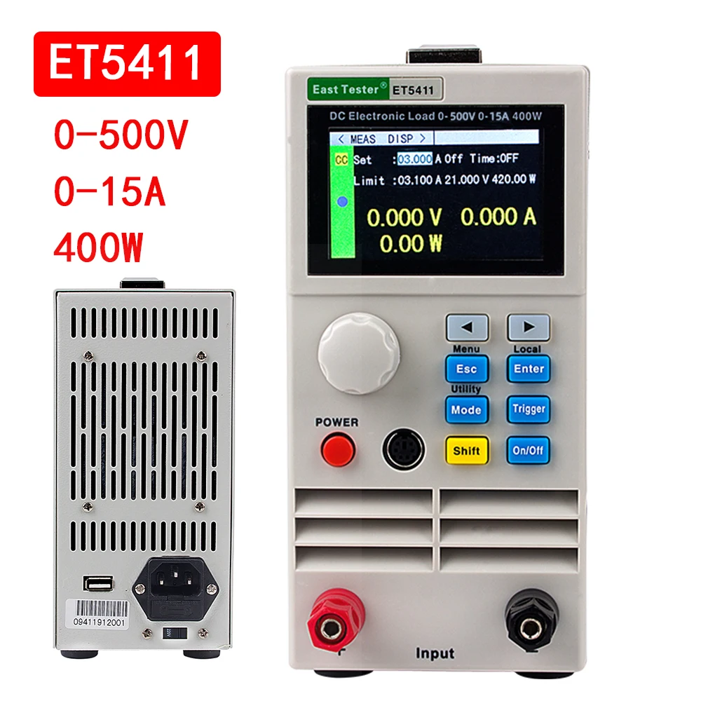 ET5411 Programuojami Profesinės Baterijos Testeris Didelio Tikslumo DC Elektroninių Apkrova, Baterijos Talpa Testeris 400W 500V 15A apkrovos