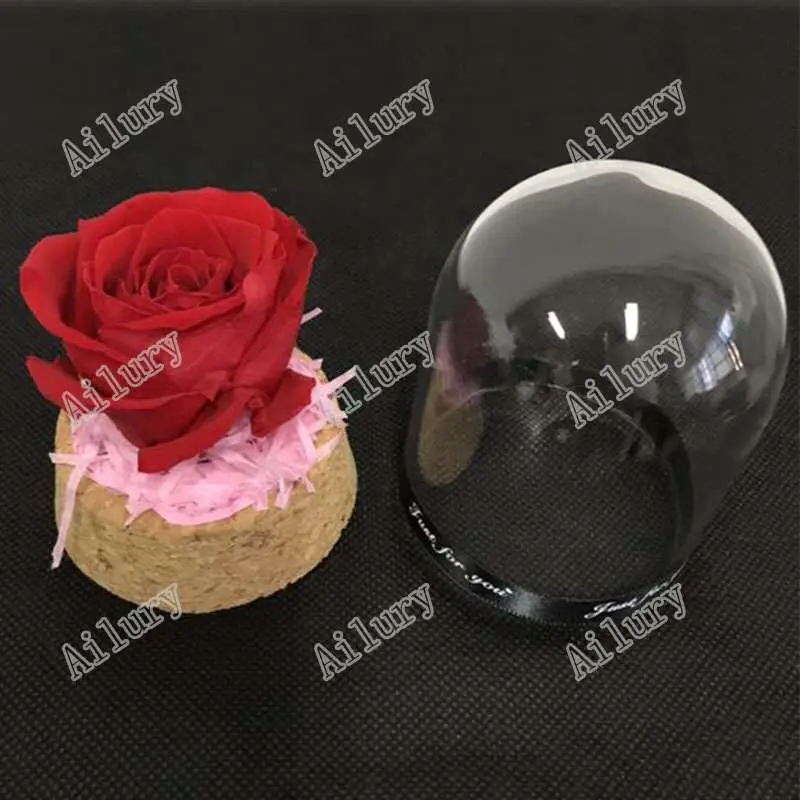 Mini raudona rožė stiklo dangtis,4-5cm amžinąjį gėlių galvos, hermetiškas,H8.5cm,Valentino Dienos dovana,darbastalio apdaila,mažų dovanų didmeninės