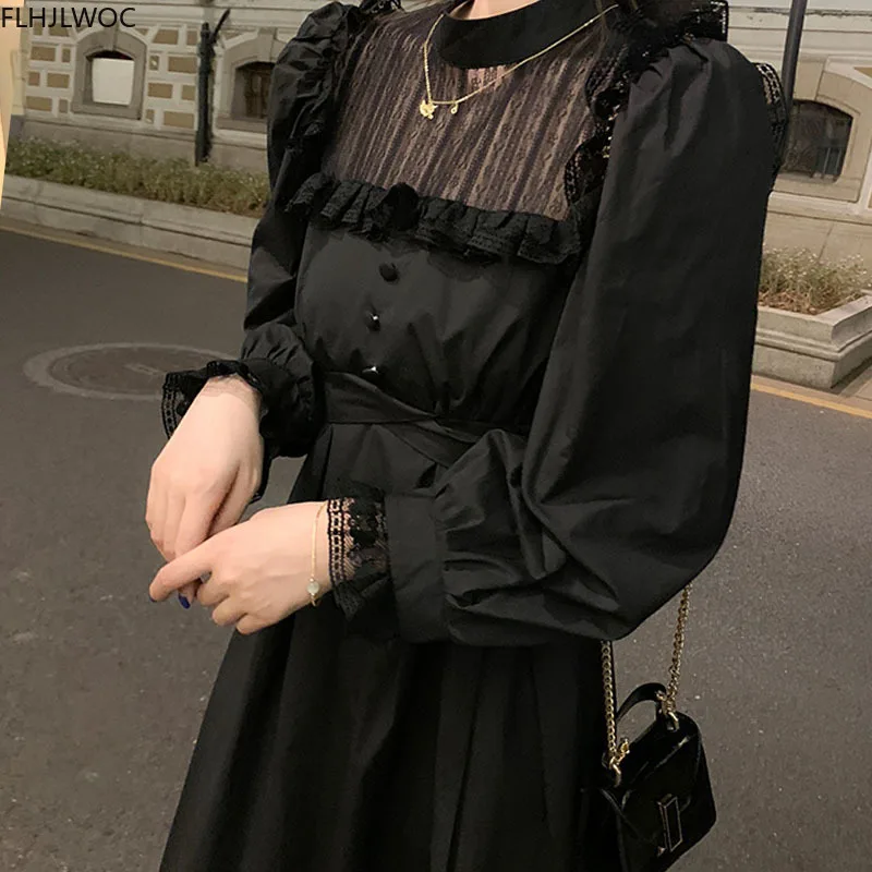 2021 Naujų Metų Dienos, Mergaitės Šalies Moteriškas Vestidos Moterų Mados Long Sleeve Black Lace Tuščiaviduriai Iš Long Maxi Elegantiška Suknelė N3003