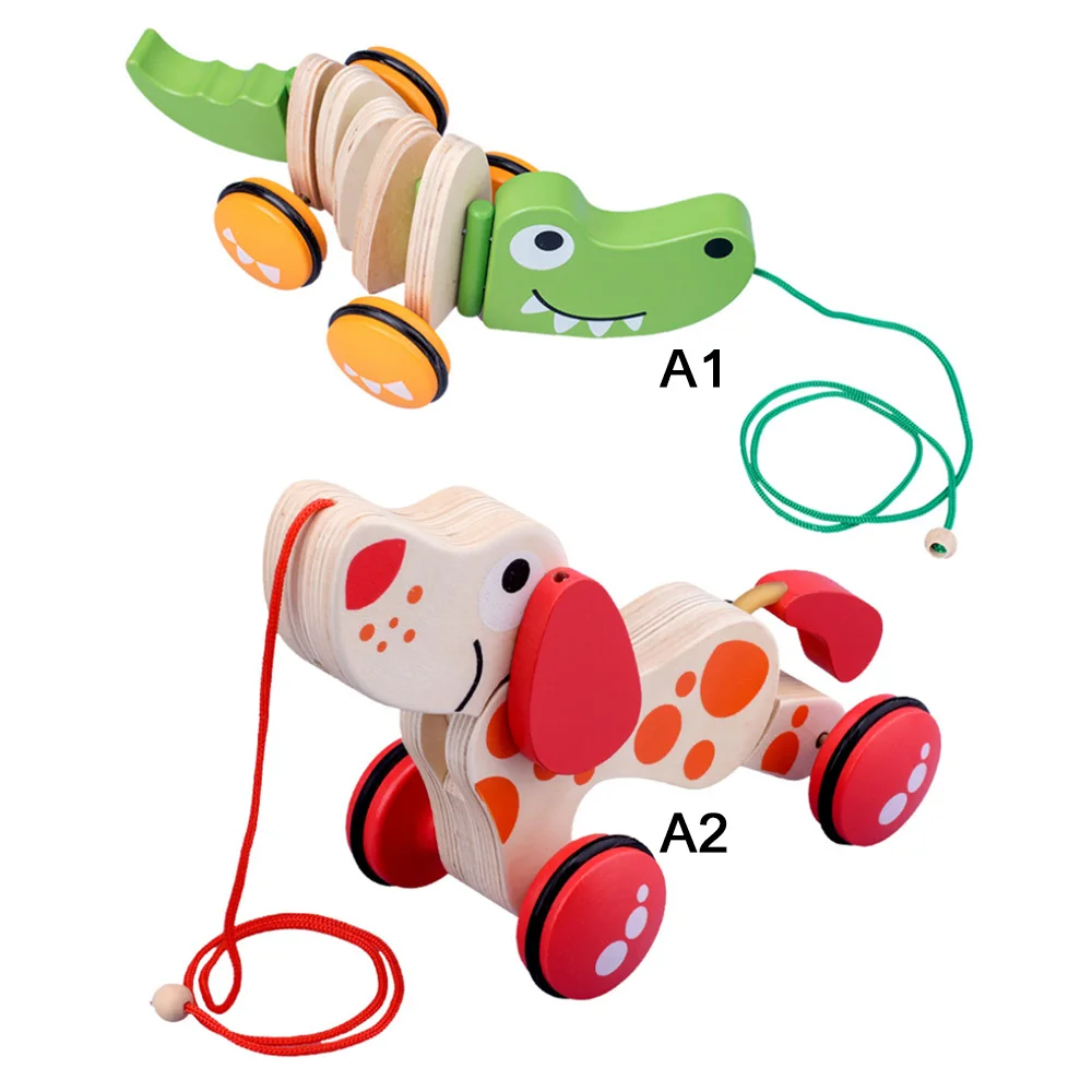 Naujas Kūdikis Mokosi Vaikščioti Žaislo Traktoriai Vaikščioti-A-Long Croc Šuo Vaikiška Medinė Traukti Palei Žaislas Kūdikiui Nešti Vaikai Šuniuką