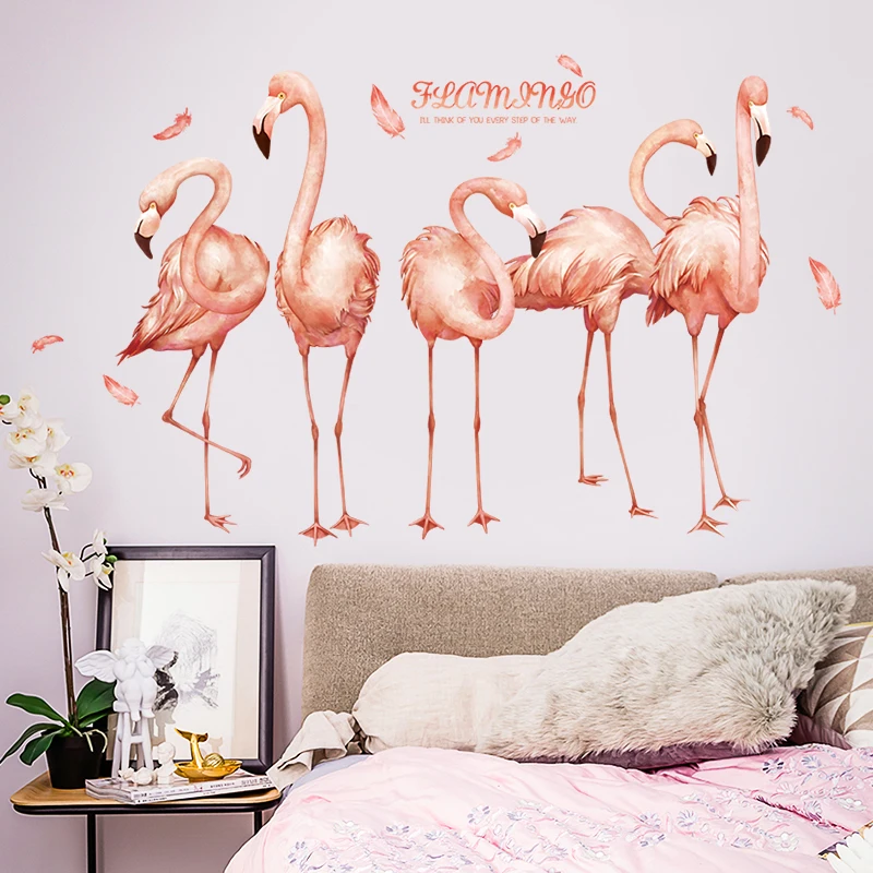 Flamingas Sienų Lipdukai Vaikų kambariai, Miegamasis Nuimamas Sienų Lipdukai, Vinilo Kūrybos Gyvūnų Freskomis Sienų Apdailai lipnios