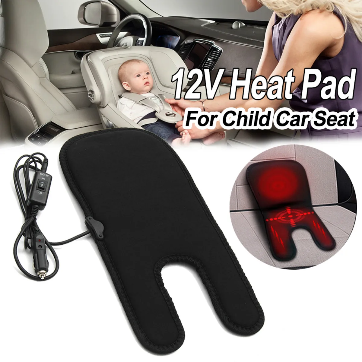 Juoda 12V Kūdikių Automobilio Šildymo Pagalvėlės Sėdynės Padengti Reguliuojama Temperatūra Automobilio Sėdynės Šildytuvas Šilčiau Kilimėlis Vaikams Kūdikių Žiemą Šildomas Padas
