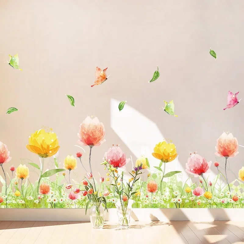 2019 m. Naujas Gėlių, žolės baseboard PVC Sienų Lipdukai Grindjuostes vaikų Kambarį, miegamojo, Vonios kambario, Virtuvės, vaikų darželio balkonas, namų dekoro