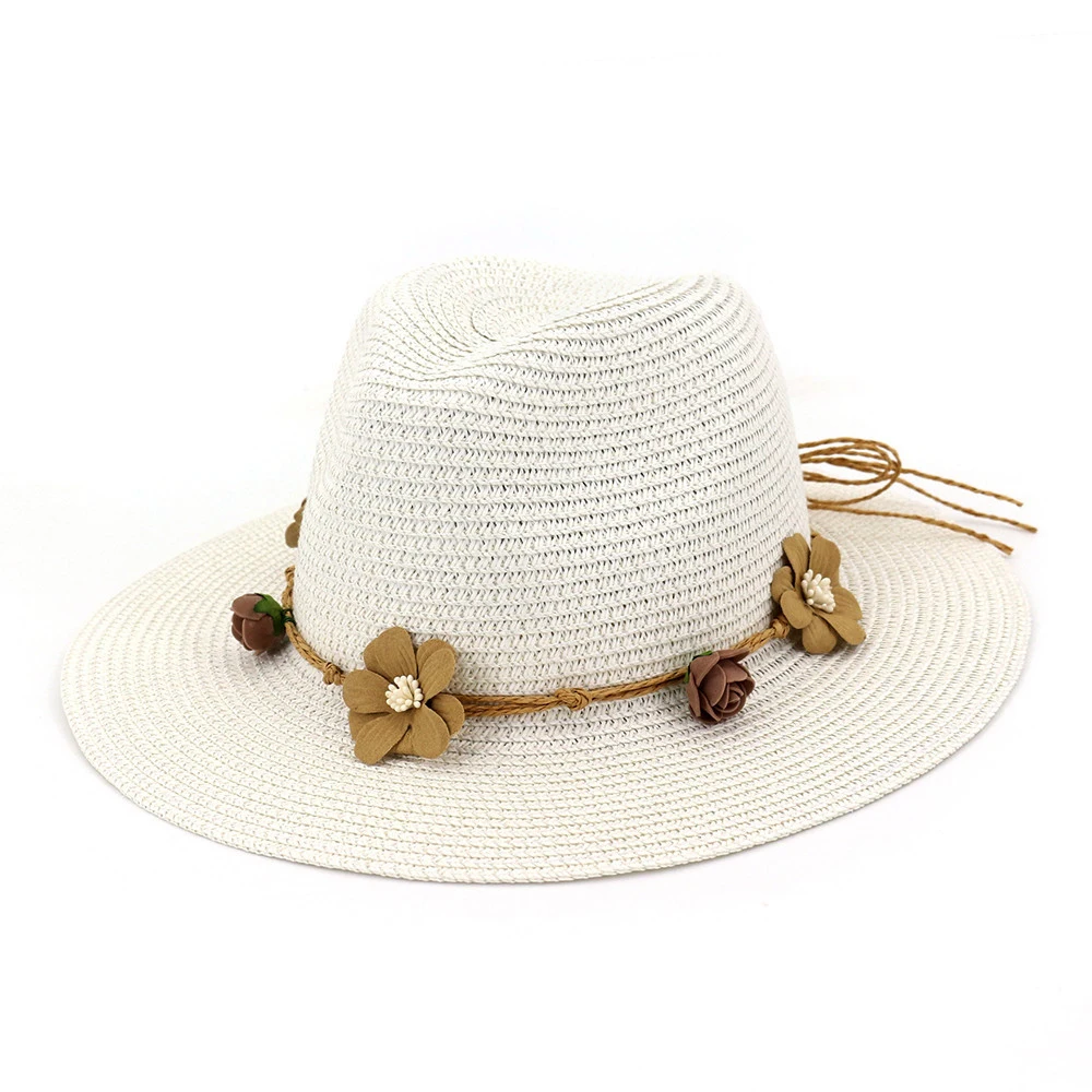 Ponios saulės skrybėlę gėlių šiaudų skrybėlę vasarą, saulės blokas skrybėlę nuo saulės stilius atostogų lauko saulės, skrybėlę, šiaudų paplūdimys platus kraštų skrybėlę HA11