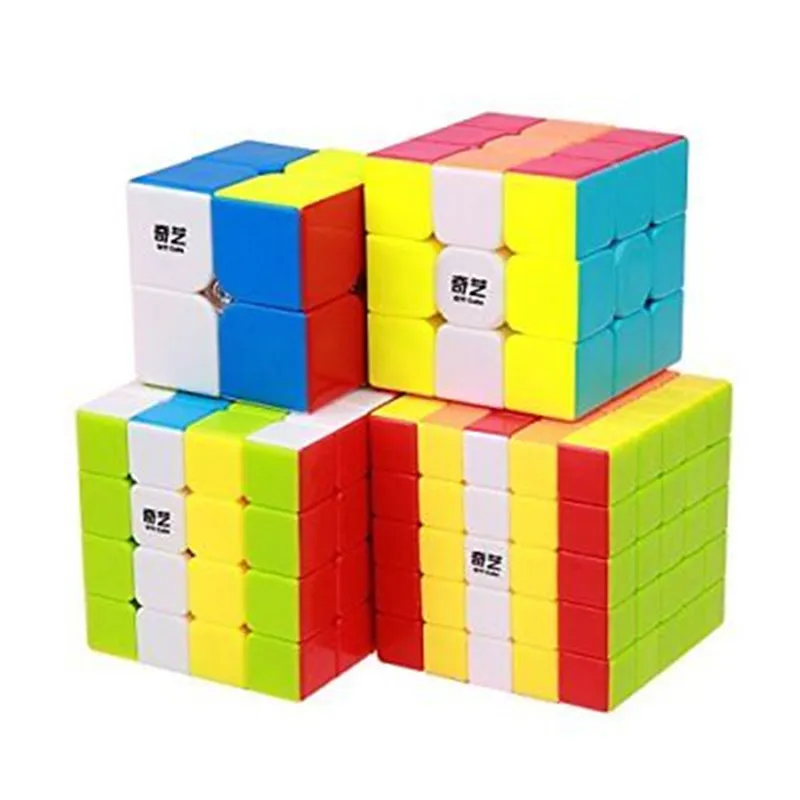 Qiyi 4 Pack Magic Cube Pluoštas 2x2x2 3x3x3 4x4x4 5x5x5 Stickerless Twist Greičio Įspūdį Kubo Set Professional Multi-Color Sklandžiai