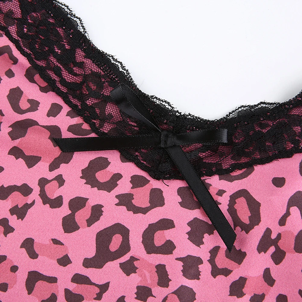 Seksualus Liesas Nėrinių Mini Y2K Suknelė Moterims Vasaros Mados Leopard V-kaklo 90s Suknelė su V-kaklo Klubas šalies Tvarstis Suknelė Cute & psycho