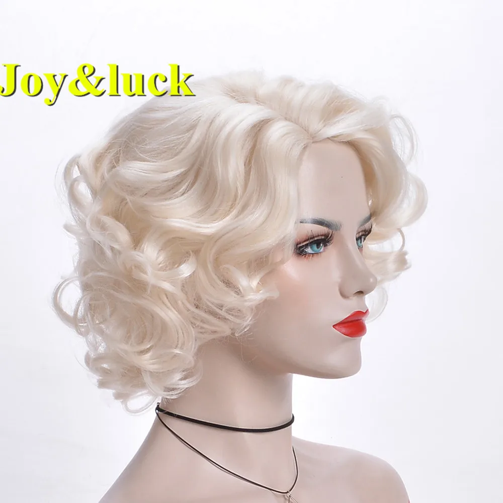 Džiaugsmas&sėkmės Trumpi Šviesūs Perukas Gamtos Garbanoti Perukai Blondinė Sintetiniai Perukai Su Kirpčiukais Plaukų Cosplay Perukai Perukas ar Kasdien, Plaukų Stilius