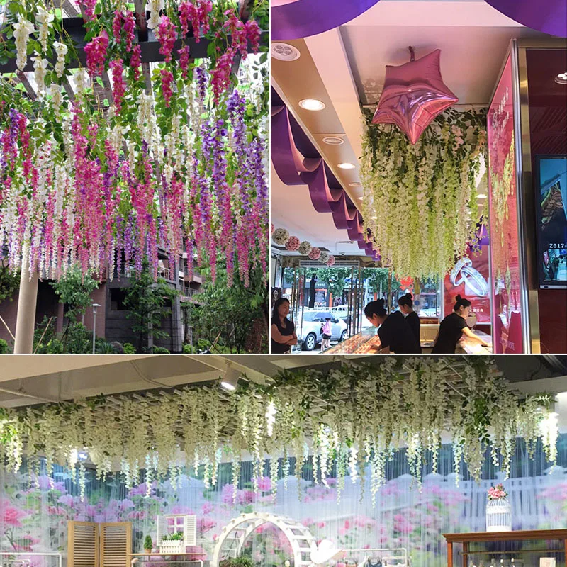 180cm Plastiko Wisteria Dirbtinės Gėlės Vynuogių Girliandą Vestuvių Namuose Kabo Sieninis puošyba padirbtų Augalų Rotango Ivy