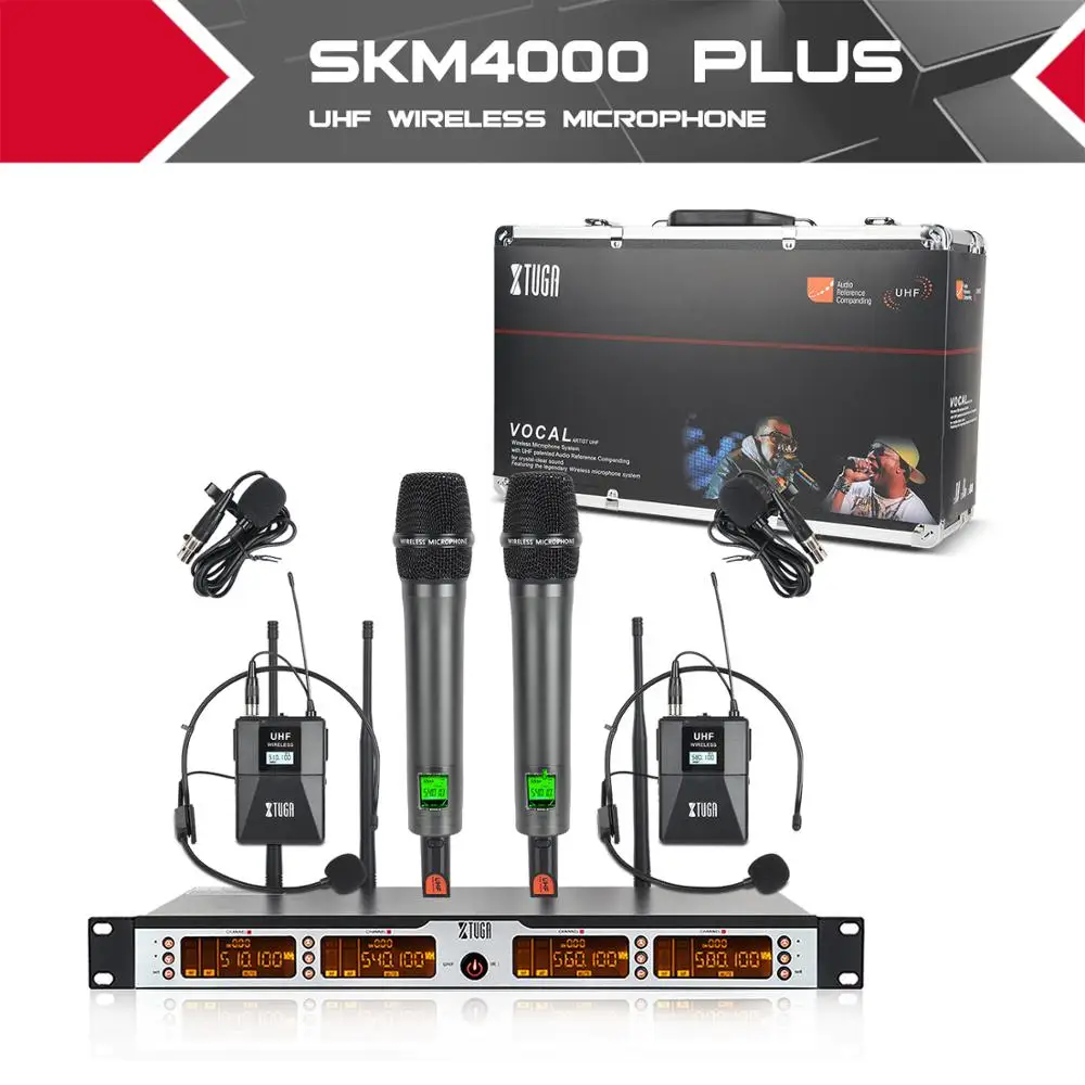 XTUGA SKM4000 PLIUS Profesinės 4*100 Kanalų, UHF bevielio mikrofono sistema Su 2 Delniniai Ir 2 Bodypack Metalo Pastatytas Išrenkama