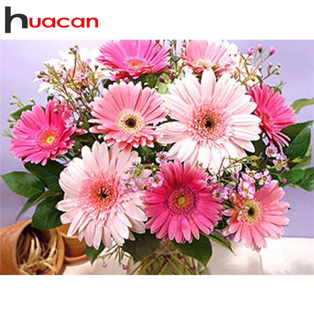 Huacan Diamond Tapybos kvadratiniu/Apvalus Gėlių 5D 