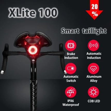 XLITE100 dviračio žibintuvėlis IPx6 vandeniui automatinis start / stop stabdžiai indukcijos dviračių LED įkrovimo dviračių uodegos šviesos