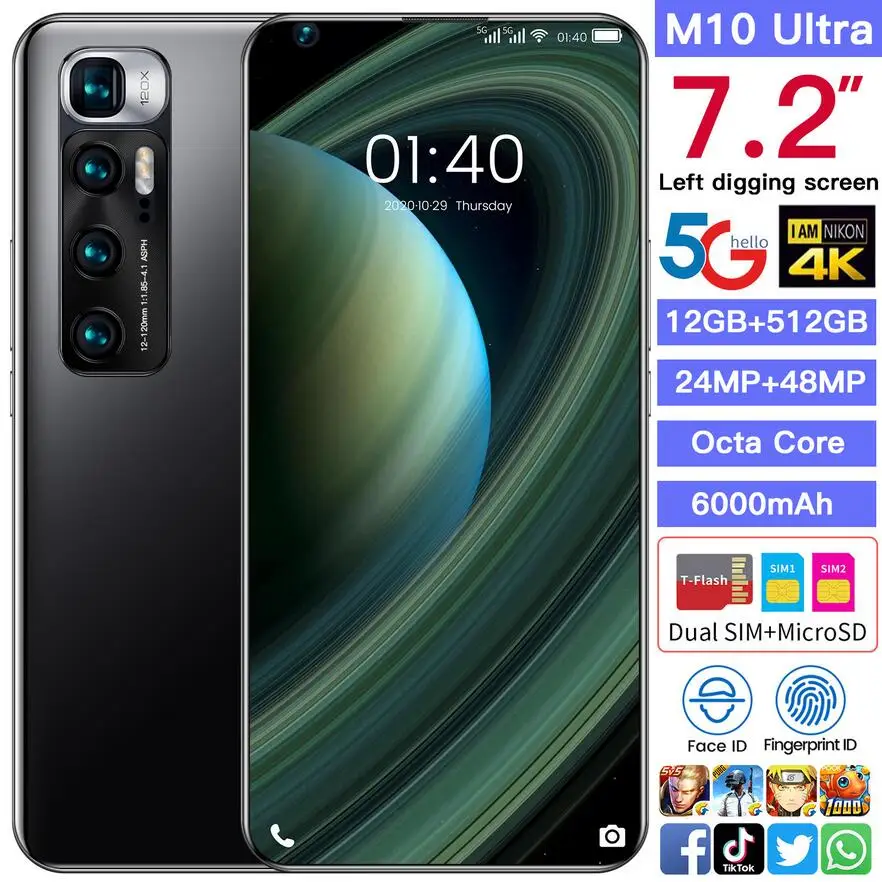 M10 Ultra 512 GB Piršto ID Face ID Mobilųjį Telefoną, per Visą Ekraną 6.8 Colių 6000mAh Octa Core Smart Phone Dual SIM mobilusis Telefonas Andriod 10