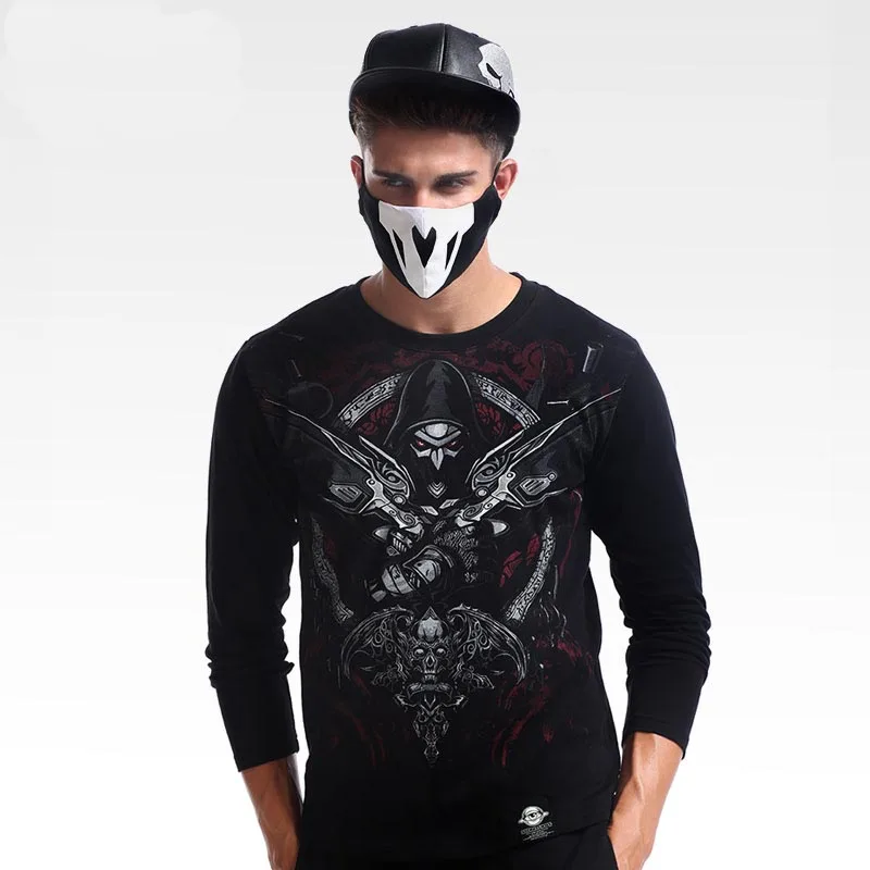 Aukštos Kokybės OW Reaper T-shirt 3D Long Sleeve Black Genji Hanzo Marškinėlius Šviesos Mens Berniukai Plius Dydis 3XL 4XL Reaper Tee marškinėliai